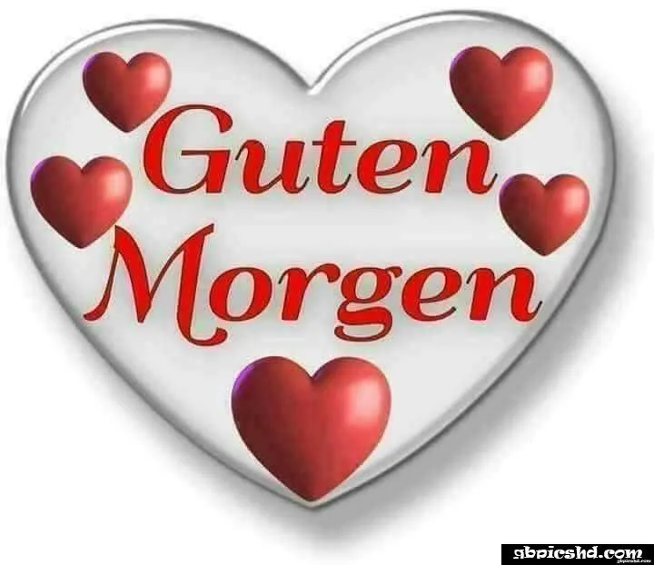 Ein Herz mit der Aufschrift „Guten Morgen“ und roten Herzen im Hintergrund.