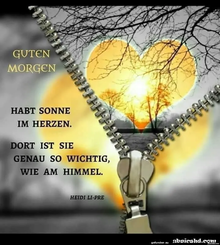 Bild mit Herz-Sonnenaufgang, Reißverschluss und dem Text "Guten Morgen".