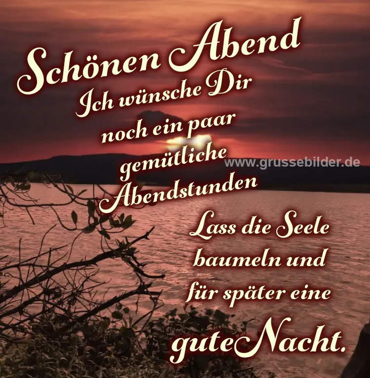 Gute Nacht Mondschein Text auf einem Bild: "Schönen Abend. Ich wünsche Dir gemütliche Abendstunden. Gute Nacht."
