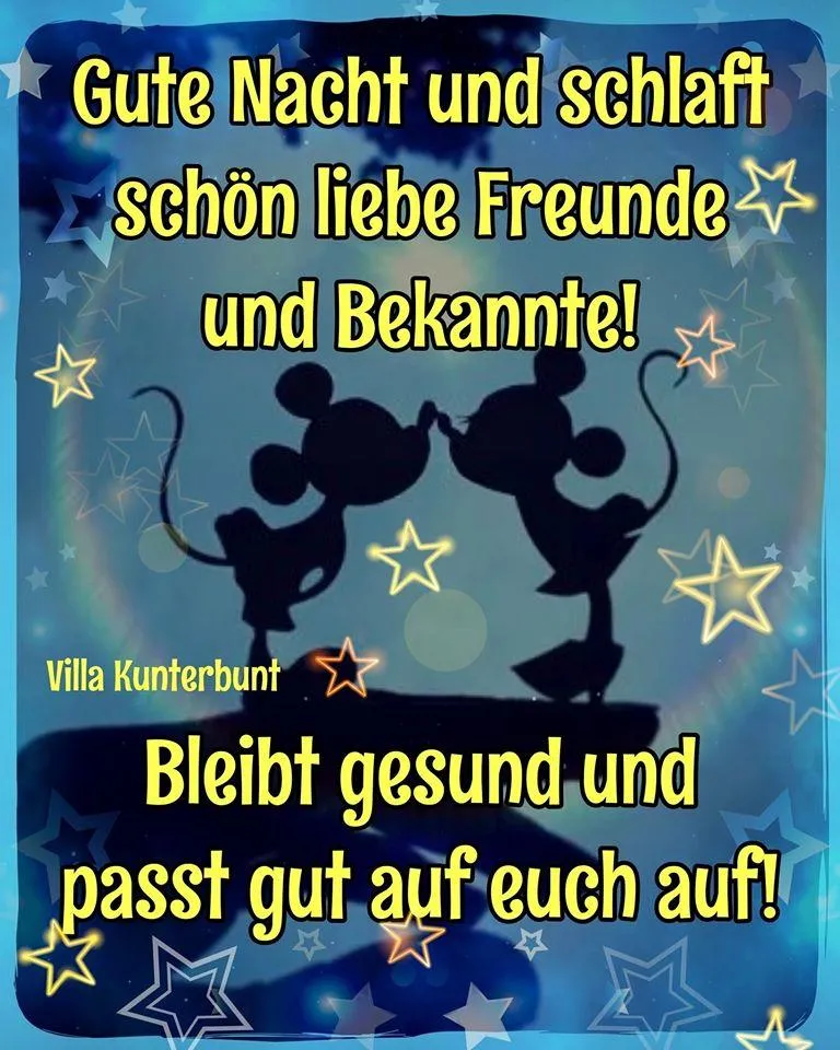 Tierischer Abendgruß Silhouetten von zwei Mäusen, die sich umarmen, mit dem Text "Gute Nacht".