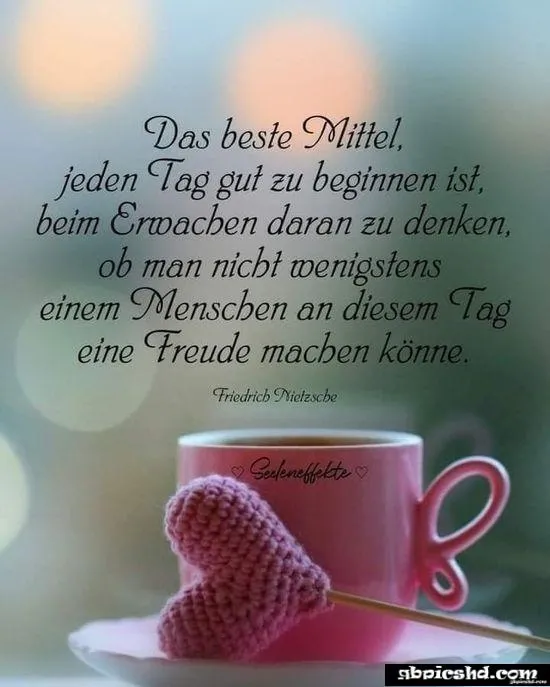 Zitierte Weisheit von Nietzsche über Freude und menschliche Verbindung, mit Herzdekoration.