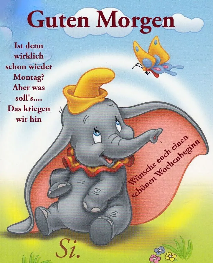 Ein niedlicher Elefant mit einem Hut und einer schmetterlingsförmigen Grußkarte im Hintergrund.