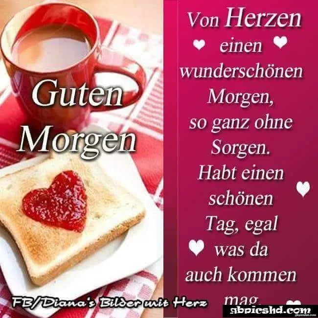Ein Kaffee und ein Butterbrot mit Herzmarmelade, herzliche Morgenbotschaft.