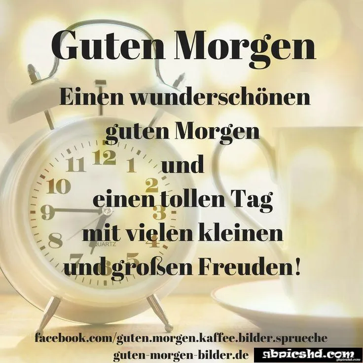 Uhr zeigt 7:00 Uhr, darunter der Text „Guten Morgen“ und positive Wünsche für den Tag.